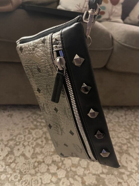 MCM Stark Backpack Silver Metallic Visetos Studded Mini Backpack